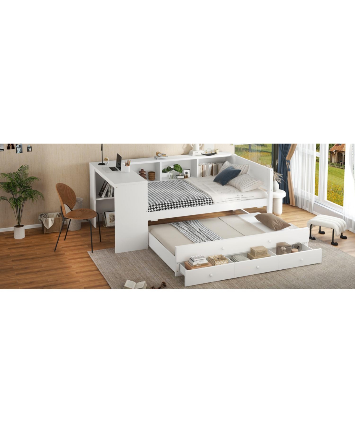 Streamdale Furniture Twin Daybed with Trundle, Storage, Shelves & Desk