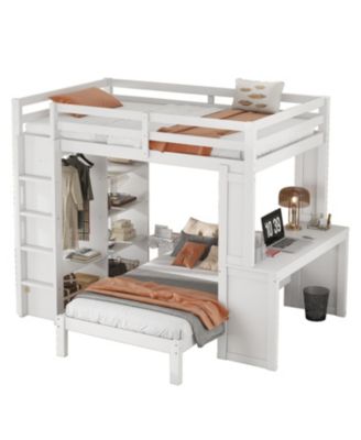 Bunk Bed with Desk & Shelves, Converts to Loft Bed