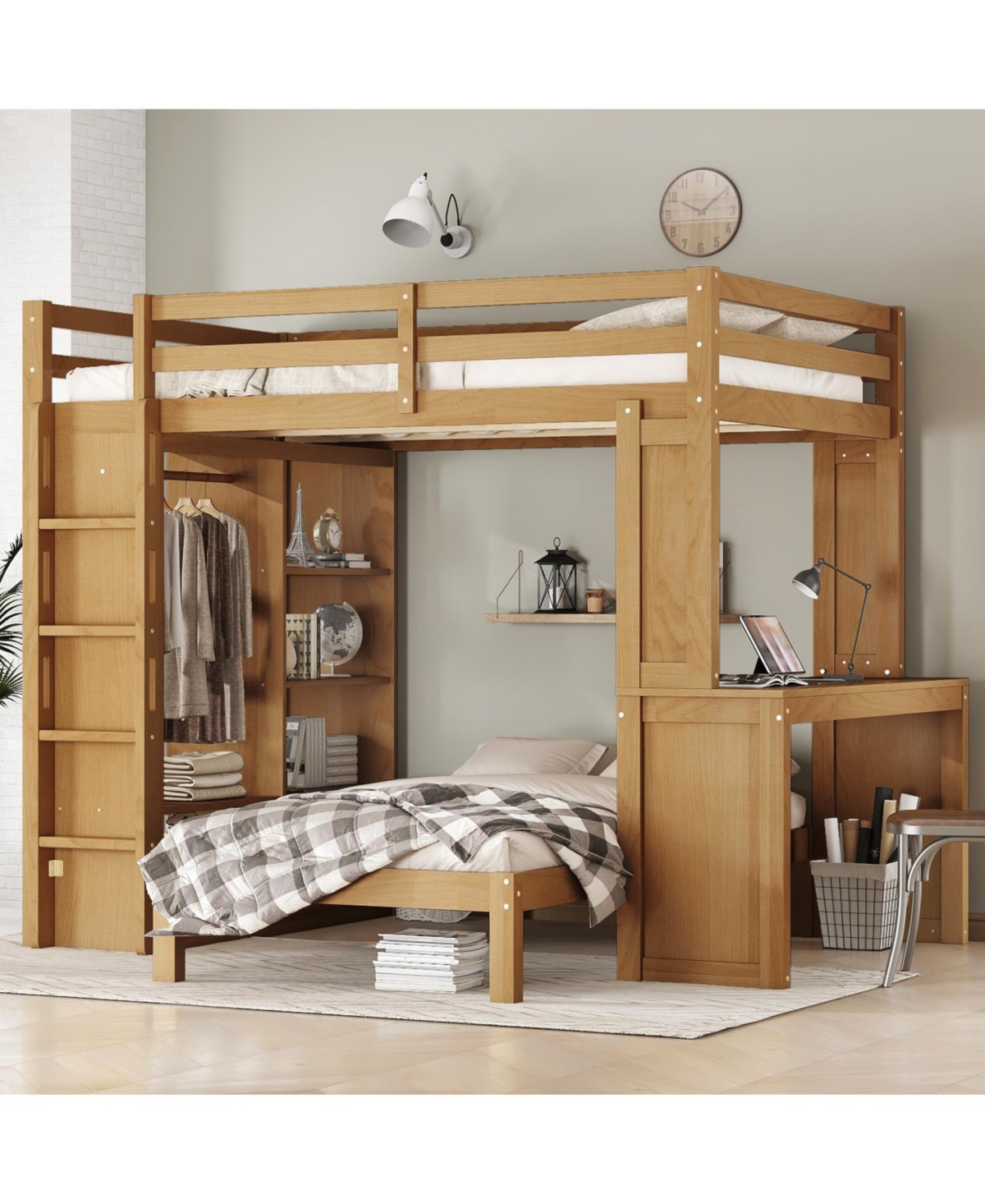 Streamdale Furniture Full Xl/Full Bunk Bed with Desk, Shelves & Wardrobe