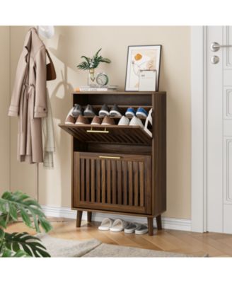 Walnut Shoe Cabinet - 2 Flip Drawers