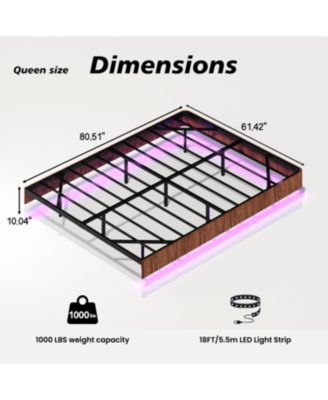  Walnut Queen Bed Frame with LED Lights, Wave Texture, Metal Slats
