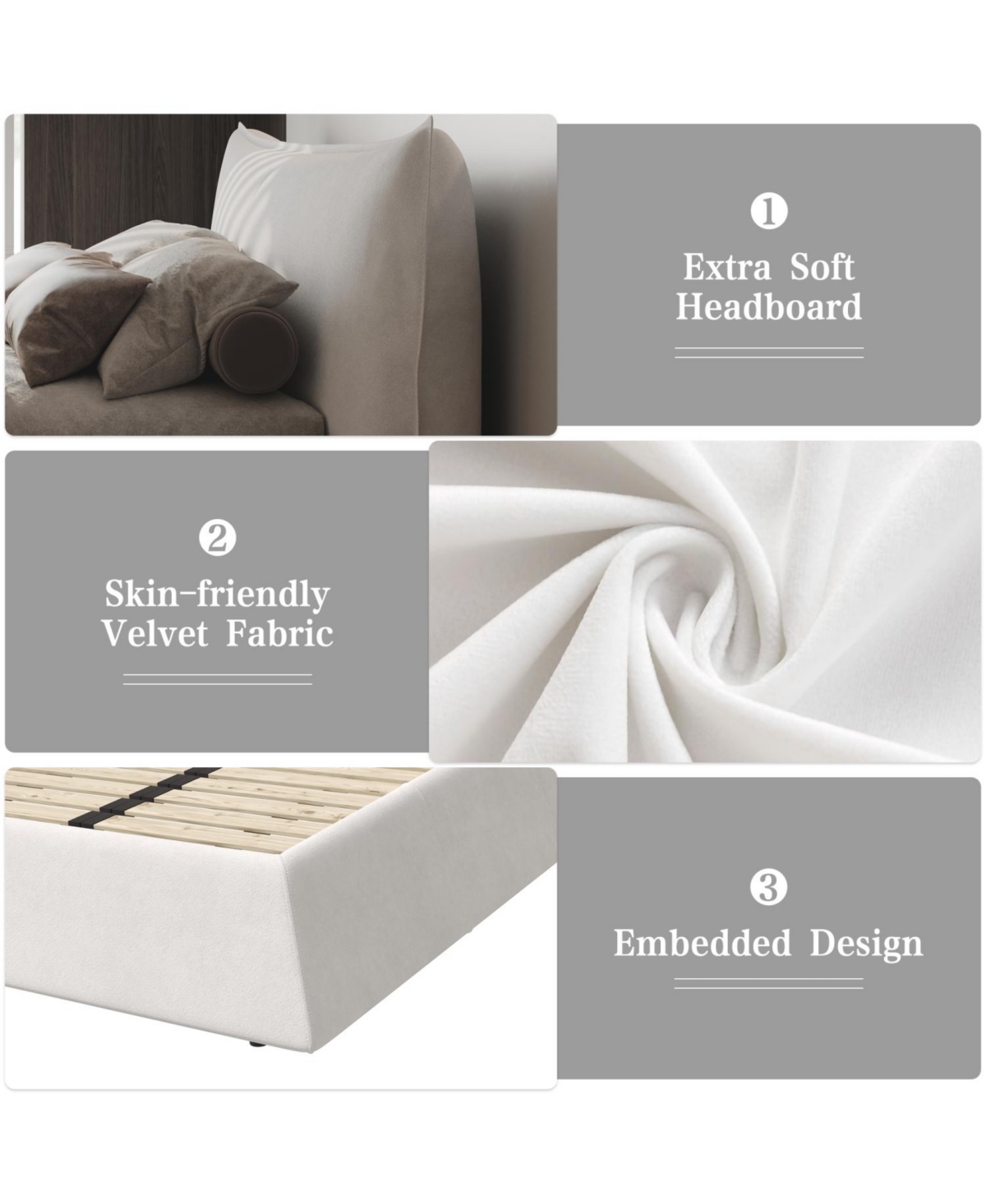 Streamdale Furniture Streamdale Queen Upholstered Platform Bed, Velvet Headboard