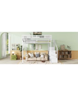  Queen Loft Bed with Stairs, Metal, Storage, Wardrobe