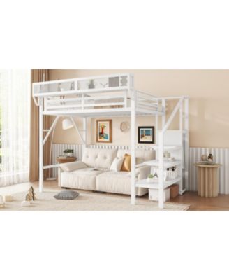 Twin Metal Loft Bed with Stairs, Shelves & Wardrobe