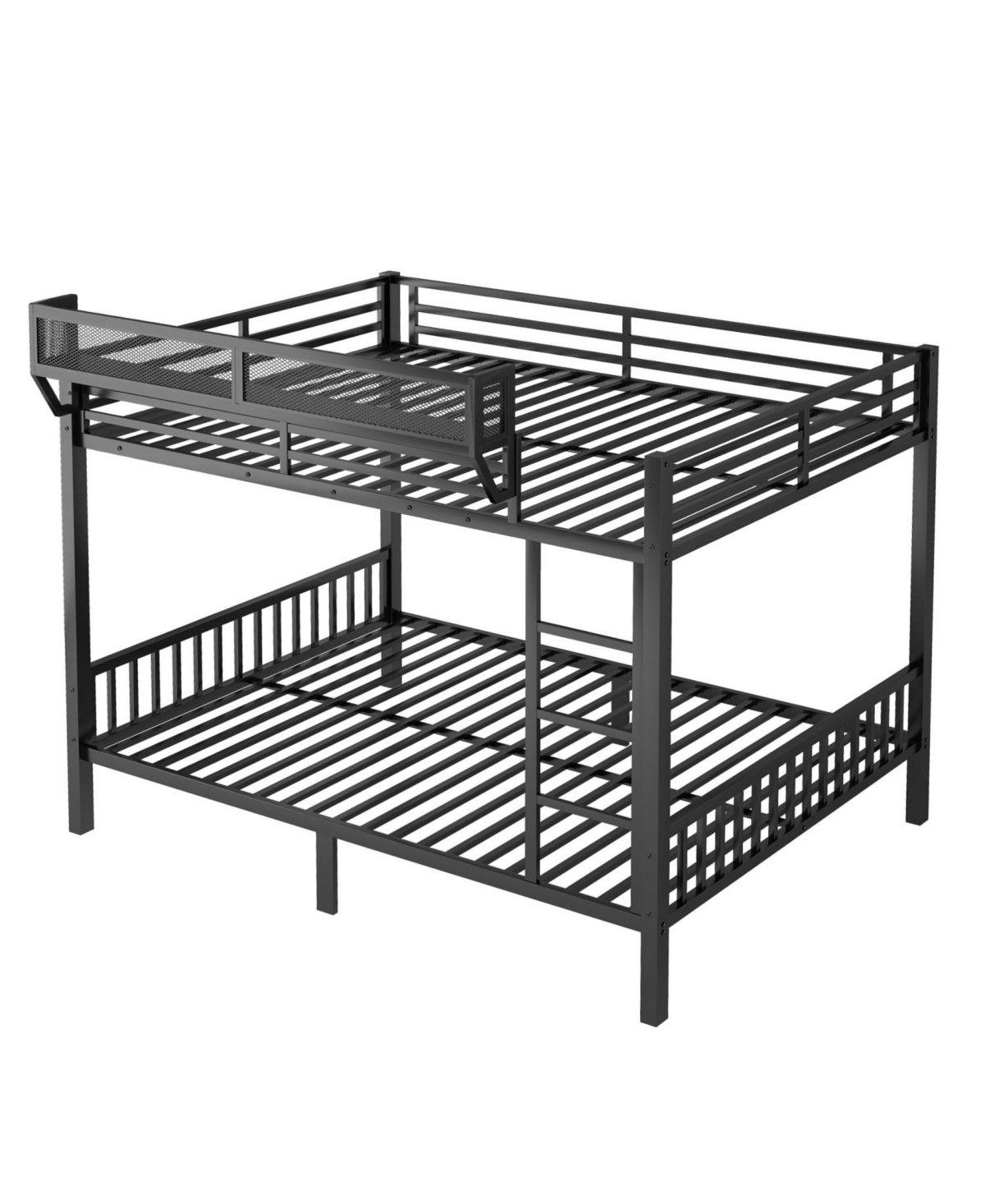 Streamdale Furniture Queen Over Queen Metal Bunk Bed w/ Ladder & Shelf, Black