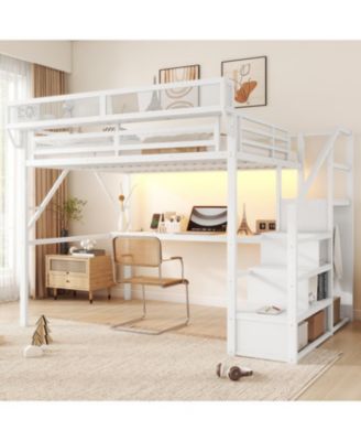 Streamdale Queen Loft Bed with Desk, Stairs, Light & Charging Station
