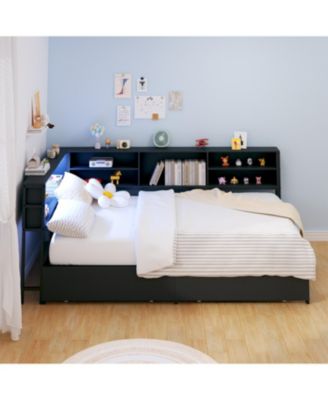 Twin Daybed with Storage, Bookcase, Charging Station & LED