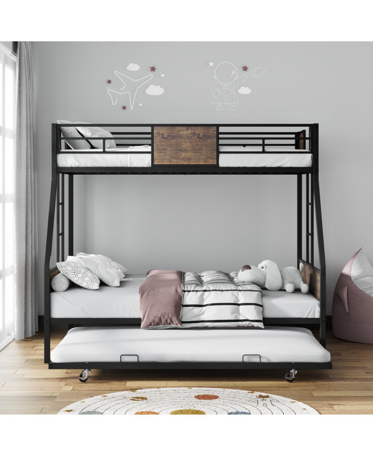 Streamdale Furniture Twin Over Full Bunk Bed with Trundle & Ladders