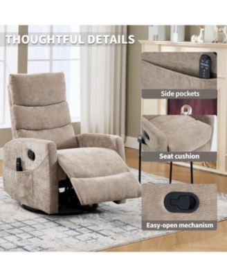Heat Massage Rocker Swivel Recliner Chair, Fabric