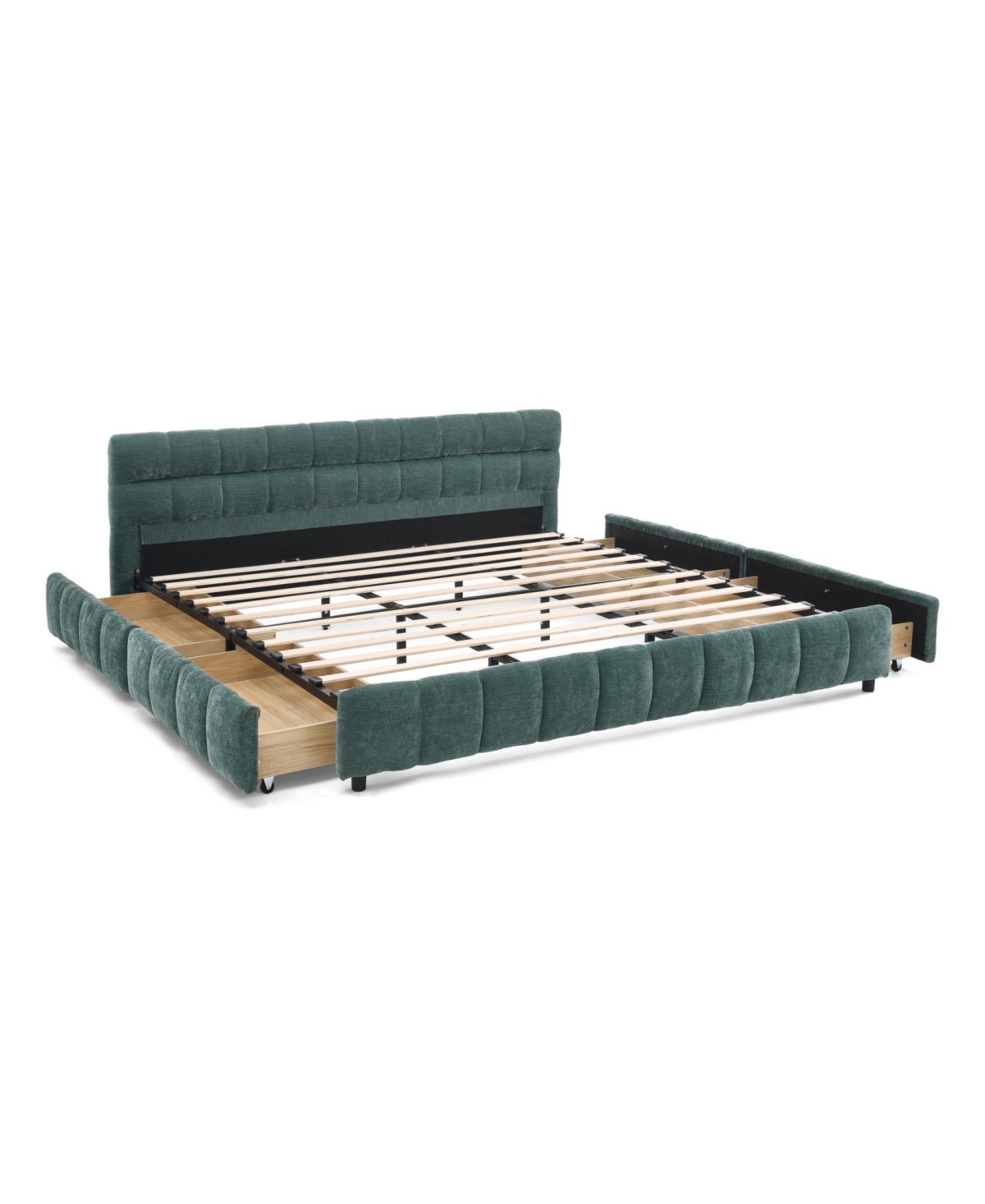 Streamdale Furniture King Upholstered Bed Frame, Chenille Fabric, Headboard, Storage Drawer - Green