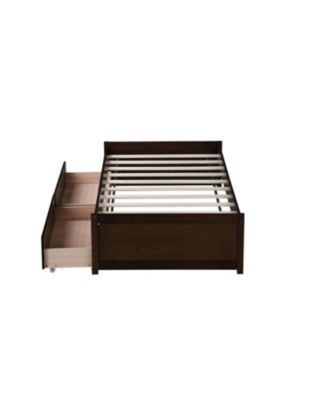Twin Size Bed with 2 Drawers, Solid Rubber Wood Bed