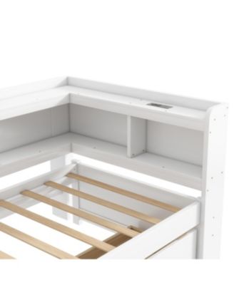 Twin L-Shaped Bookcase Bed with Outlets & Drawers
