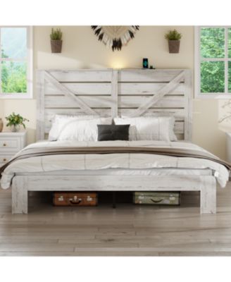 King White Wood Platform Bed Frame, Noise Free, Easy Assembly, Under Bed Storage