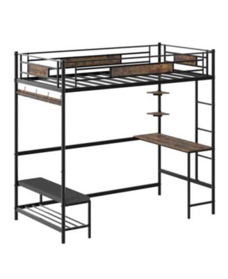 Twin Loft Bed Frame with Storage - Easy Assembly, Secure Metal Slats