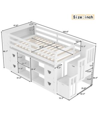 Kids' Pine Loft Bed with Storage, Stairs & LED Lights