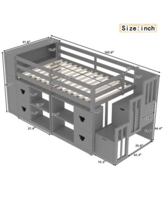  Kids' Pine Loft Bed with Storage, Stairs & LED Lights