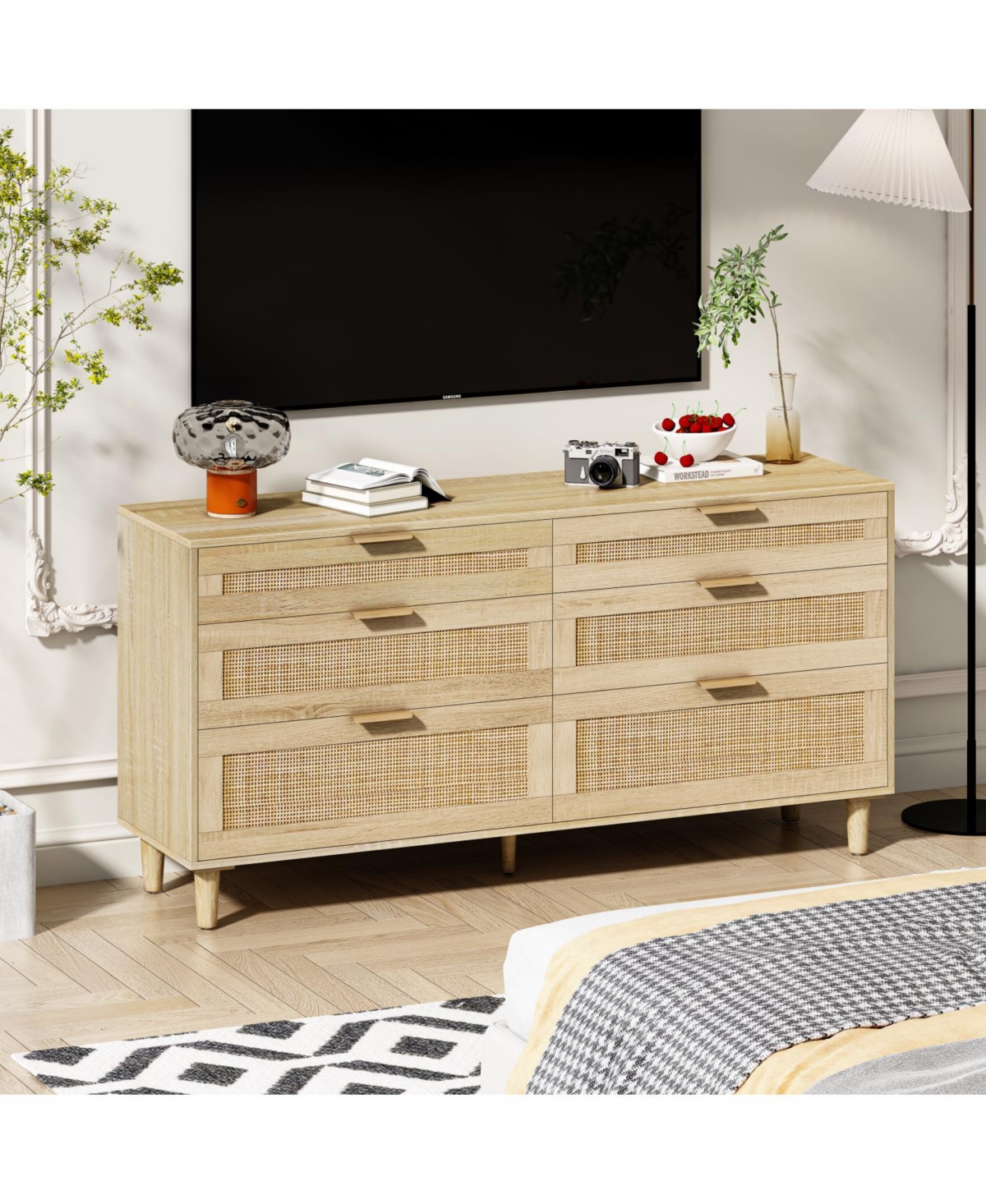Streamdale Furniture 59" Rattan 6-Drawer Dresser
