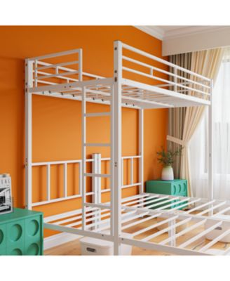 Triple Twin Metal Bunk Bed with Guardrails & Ladder