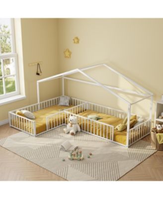 Streamdale Metal L-Shaped Montessori Bed Frame for 2 Kids