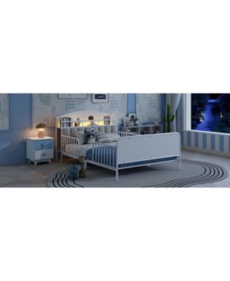 Full Size Metal Platform Bed with Storage Headboard