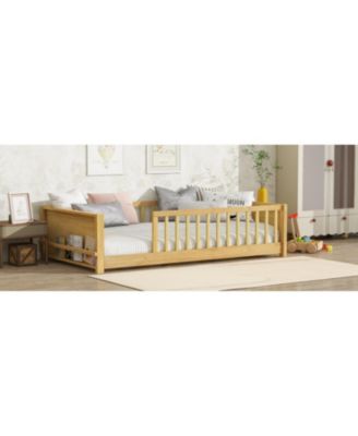 Twin Floor Platform Bed w/ Book Rack Natural