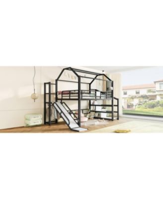  Full House Loft Bed with Slide, Stairs, Storage, Black