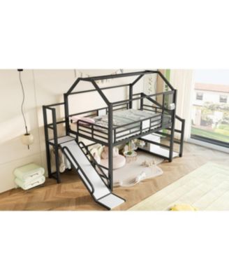  Full House Loft Bed with Slide, Stairs, Storage, Black