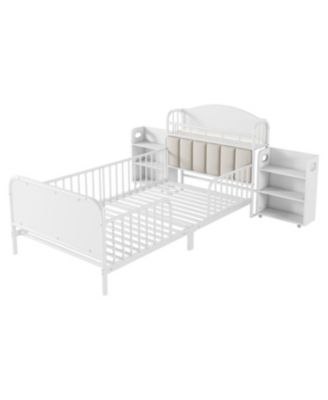 Streamdale Twin Metal Platform Bed with Light & Storage Shelves, White