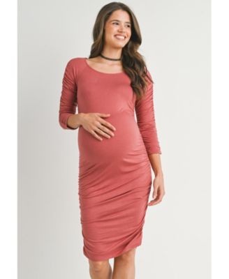 Maternity Bodycon Scoop Neck Side Ruched Dress