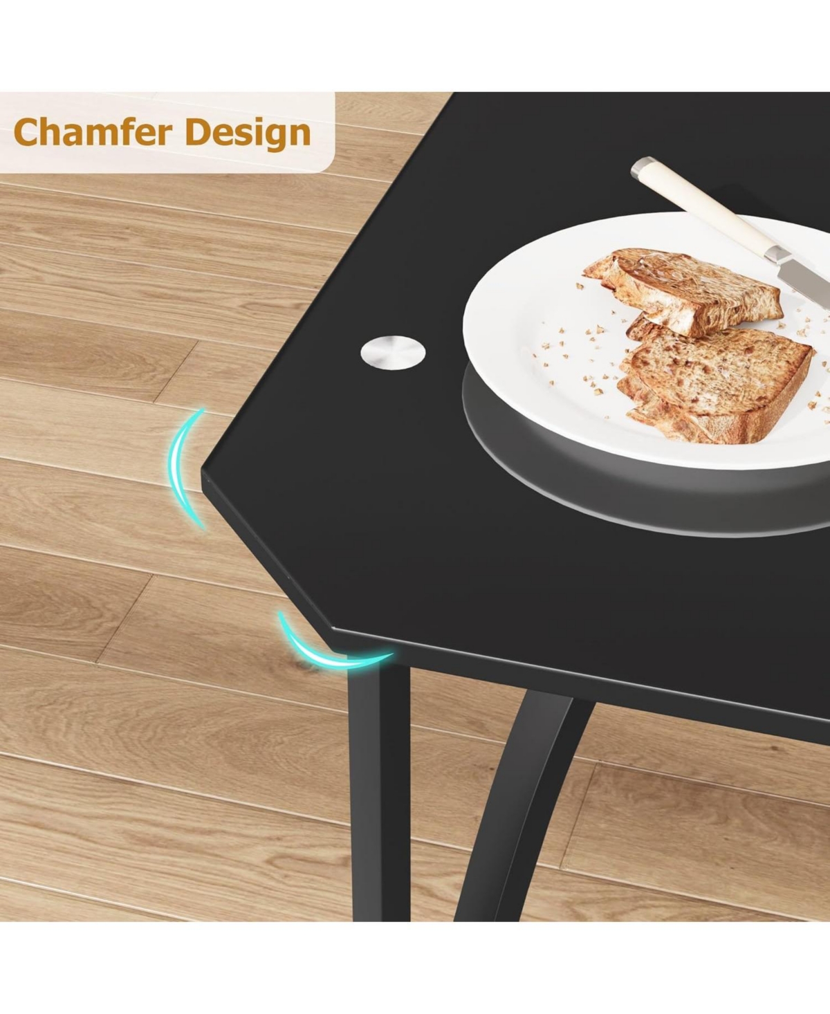 gaomon Modern Glass Dining Table Set with Upholstered Chairs, Chamfered Edge, Durable Tempered Glass, Small Apartment