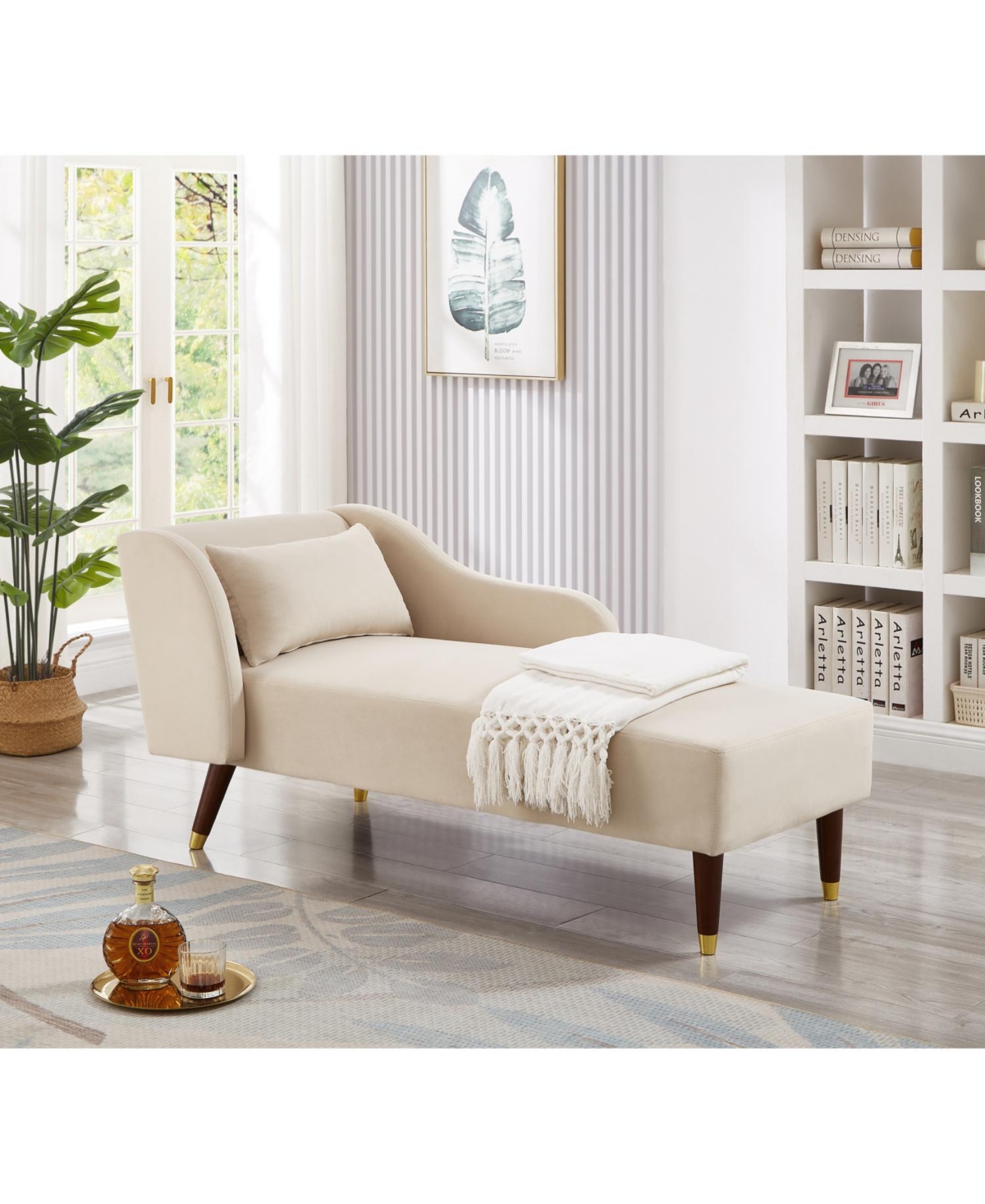 Streamdale Furniture Modern Chaise Lounge Chair Velvet Upholstery (Beige)