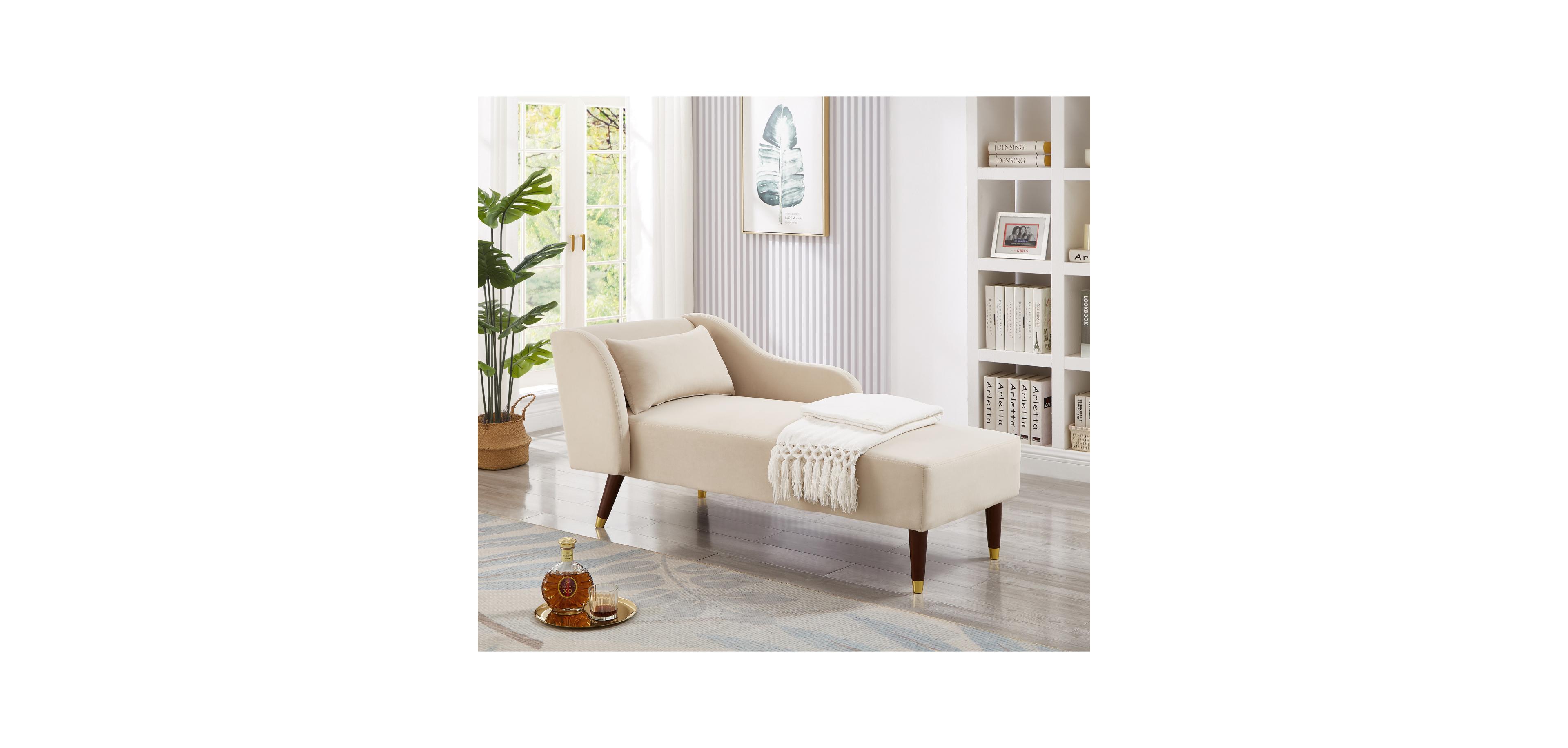 Streamdale Furniture Modern Chaise Lounge Chair Velvet Upholstery (Beige)