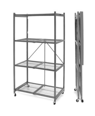 4 Tier Multipurpose Folding Storage Organizing Rack with Wheels, Gray