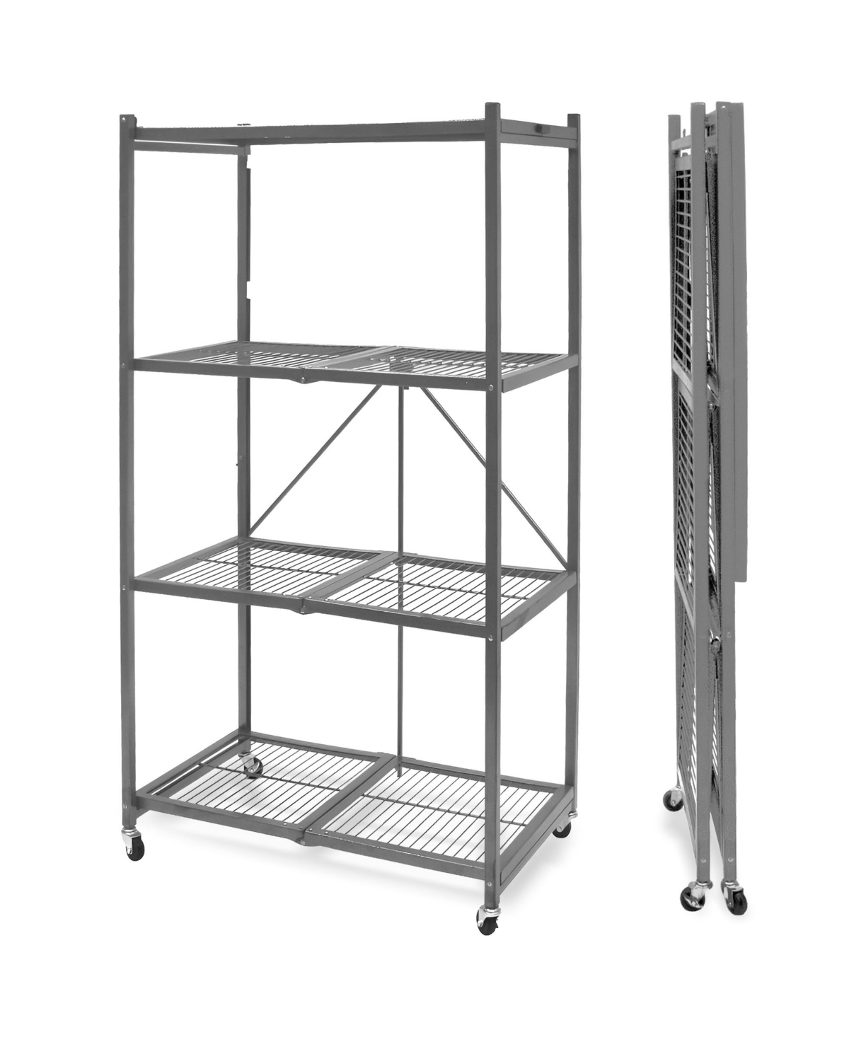 Origami 4 Tier Multipurpose Folding Storage Organizing Rack with Wheels, Gray