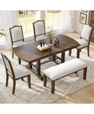 Extendable Wood Dining Set with 4 Chairs and Bench
