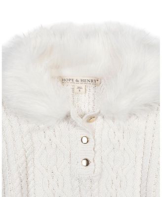 Girls Organic Cable Sweater Cape with Faux Fur