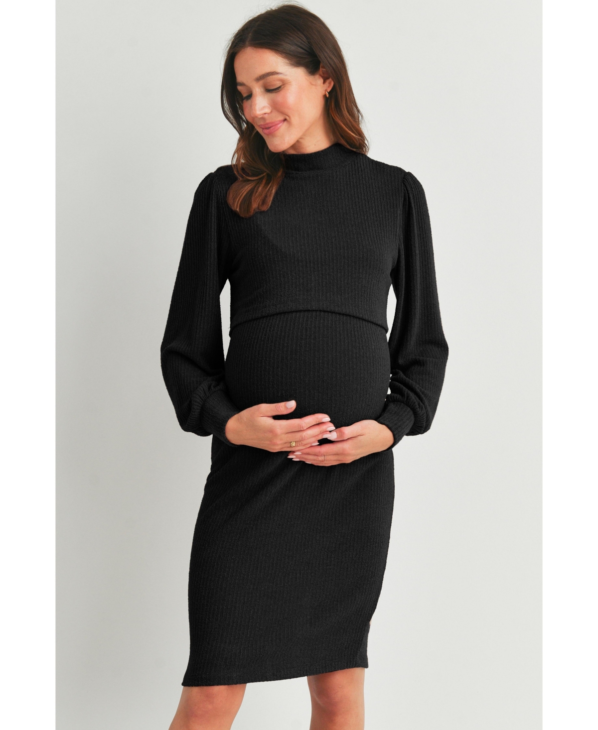 Hello Miz Maternity Double Layer Mock Neck Ribbed Nursing Dress