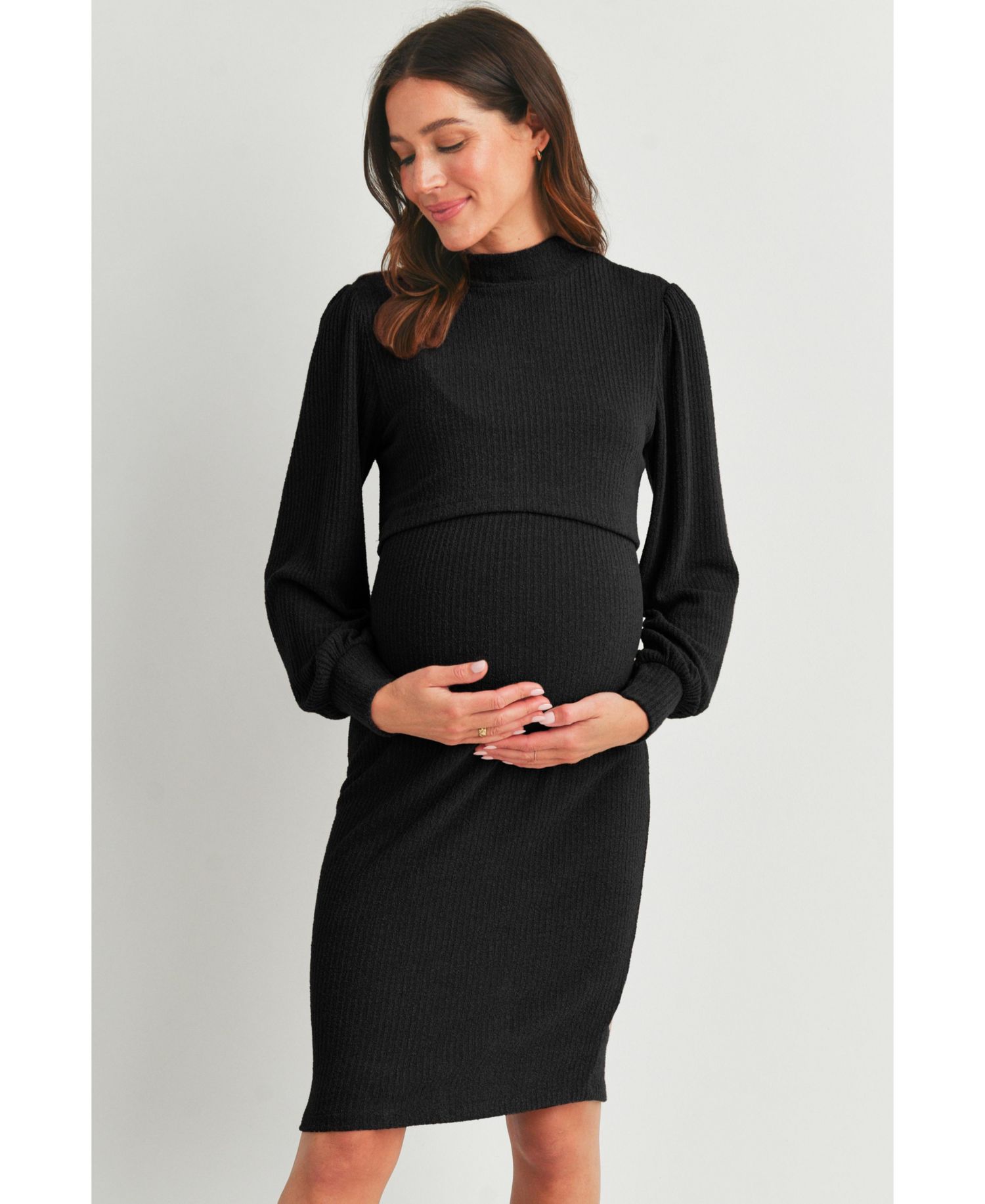 Women's Double Layer Mock Neck Ribbed Nursing Dress
