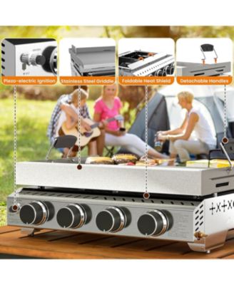 Portable Propane Griddle, 32,000BTU Tabletop Portable Propane Gas Grill with 4 Burners, Stainless Steel Flat Top Grill, Outdoor Cooking