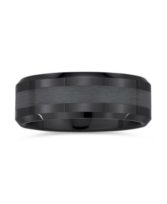 Plain Simple Beveled Edge Black Titanium Band Ring 8MM Comfort Fit