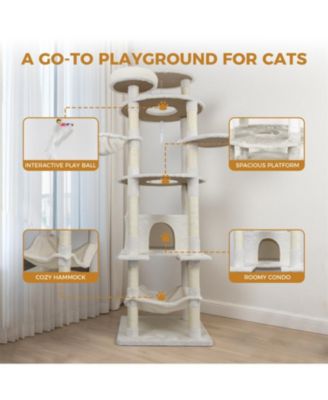 78" Beige Cat Tree Tower with Large Condo, Sisal Scratching Post & Hammock