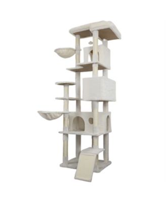 84" Beige Cat Tree Tower with Large Condo, Sisal Scratching Post & Hammock