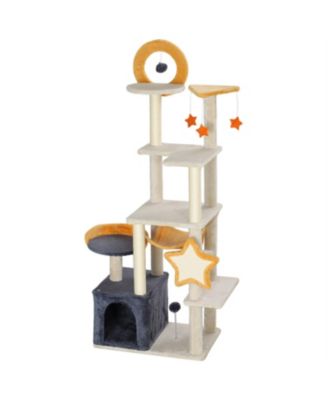 63" Moon & Star Themed Cat Tree with Condo, Scratching Posts & Cat Bed