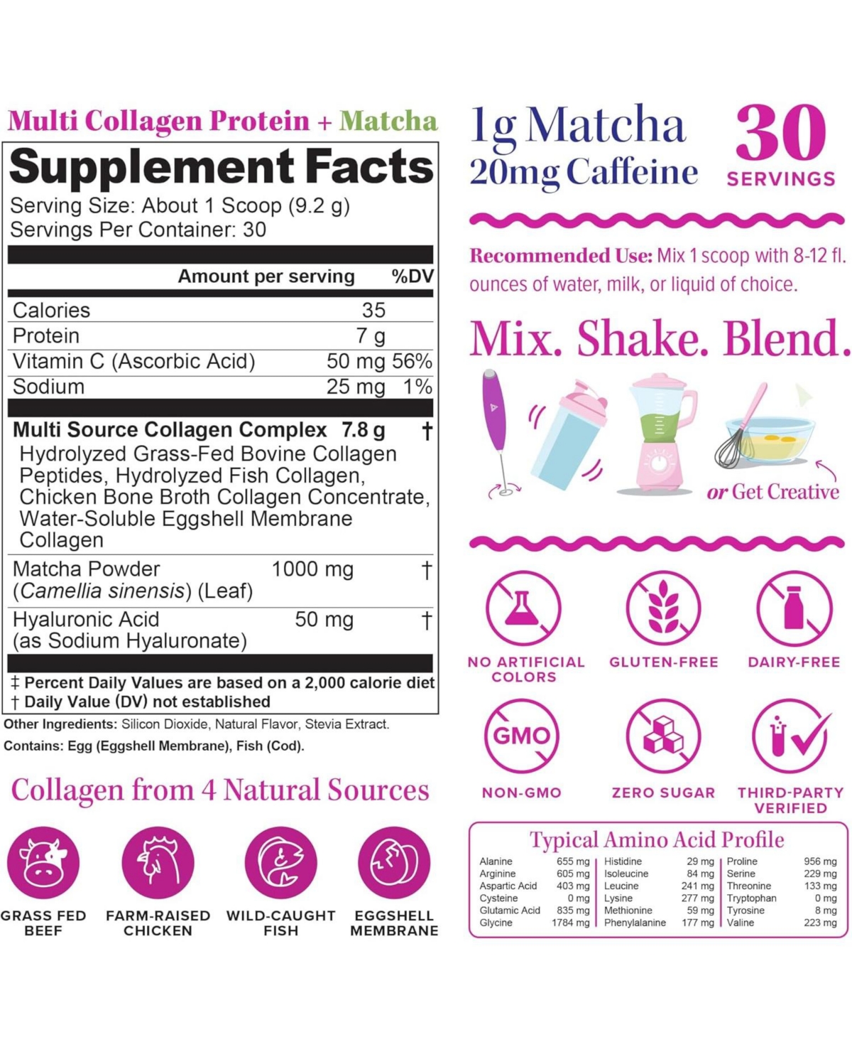 Multi Collagen Protein + Matcha, 30 servings