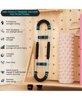 Spring Barbell for Home Use, 88lb Adjustable Resistance Arm, Chest & Back Trainer with Steel Spring and Comfort Foam Grips