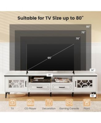 71" TV Stand for TVs up to 80" with Open Compartment Side Cabinets & Drawers