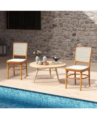 Set of 2 Boho Dining Chairs with Teak Wood Structure & Footrests for Indoor Use