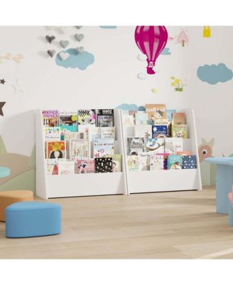 4-tier Kids Wooden Bookshelf Toddlers Book Rack with Deep Shelves