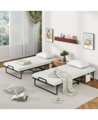  Folding Bed with Memory Foam Mattress & Pillow Dust Cover Metal Frame