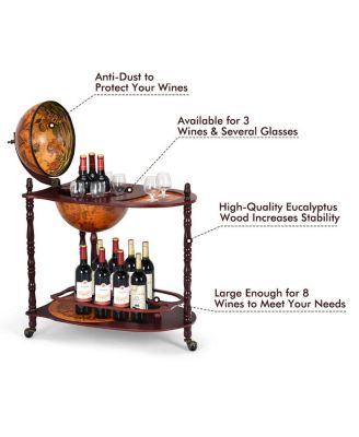 Wood Globe Wine Bar Stand 34'' H 16th Century Italian Rack Liquor Bottle Shelf